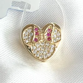 Berloque Coração Mickey e Minnie Cravejado