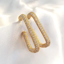 Brinco Argola Retangular Toda Cravejada