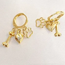 Brinco Argolinha 3 Pingentes Dog