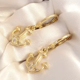 Brinco Argolinha Âncora Cravejada