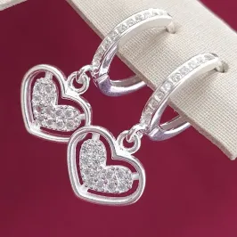 Brinco Argolinha Coração Cravejado