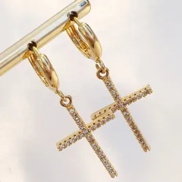 Brinco Argolinha Cruz G Cravejada
