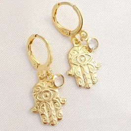 Brinco Argolinha Hamsá (Mão de Fátima) e Ponto Luz