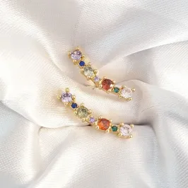 Brinco Ear Cuff Zircônias Coloridas