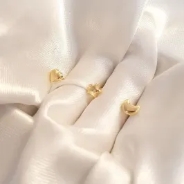 Brinco Trio Lua Estrela Coração