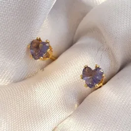 Brinco Zircônia Coração Roxo