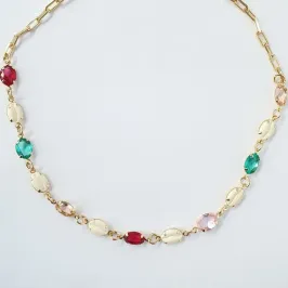 Colar Búzios e Zircônias Coloridas (choker)