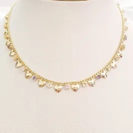 Colar Corações e Zircônias Coloridas (choker)