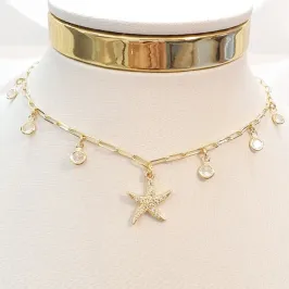 Colar Estrela Cravejada e Pontos Luz (choker)