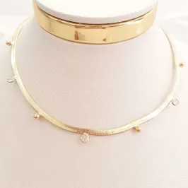 Colar Fita Bolinhas e Pontos Luz (choker)