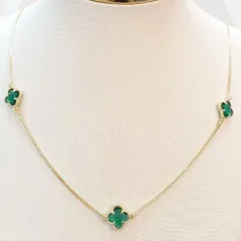 Colar Longo 3 Trevos Verde