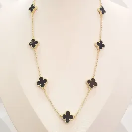 Colar Longo 7 Trevos Preto