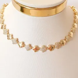 Colar Trevo Cravejado Alta Joalheria (choker)