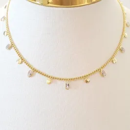 Colar Zircônias Ovais e Chapinhas (choker)