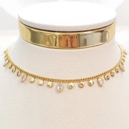 Colar Zircônias Ovais e Chapinhas (choker - Promocional)