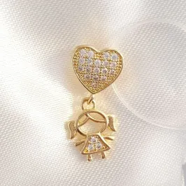 Pingente Coração Menina Cravejada