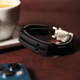 Pulseira Couro Cruz Preta