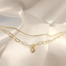 Pulseira Dupla Veneziana e Elos Corações