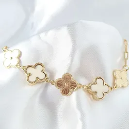 Pulseira Trevos Off White e Ouro