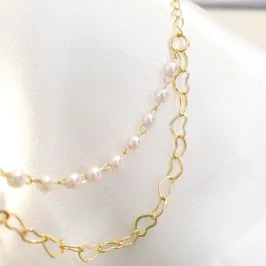 Tornozeleira Pérolas e Elos Corações