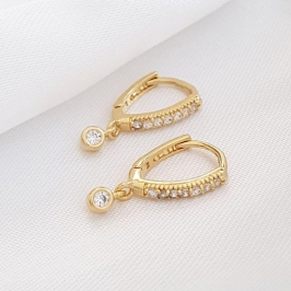 Brinco Argolinha Triangular Cravejada Ponto de Luz