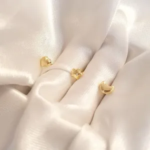 Brinco Trio Lua Estrela Coração
