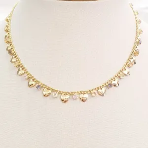 Colar Corações e Zircônias Coloridas (choker)