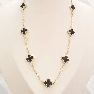 Colar Longo 7 Trevos Preto