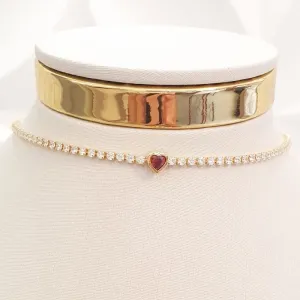 Colar Riviera Coração Rubi (choker)