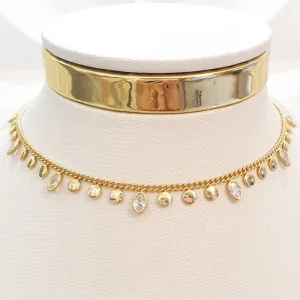 Colar Zircônias Ovais e Chapinhas (choker - Promocional)