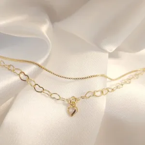 Pulseira Dupla Veneziana e Elos Corações