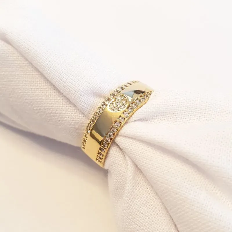 Anel Aliança Coração Cravejado (n14)