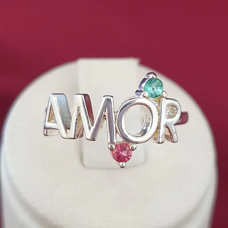 Anel Amor Zircônias Coloridas (n17)