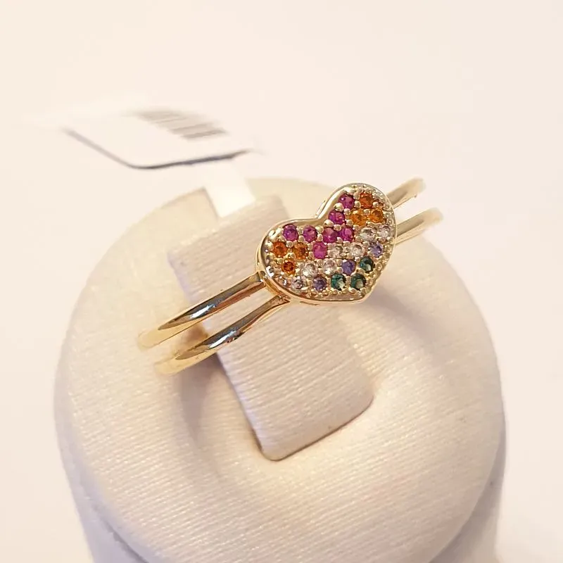 Anel Duplo Fio Coração Colorido (n20)