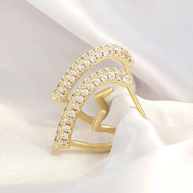 Brinco Argola Coração Cravejado e Liso