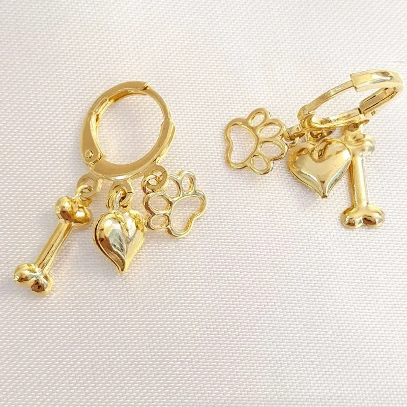 Brinco Argolinha 3 Pingentes Dog