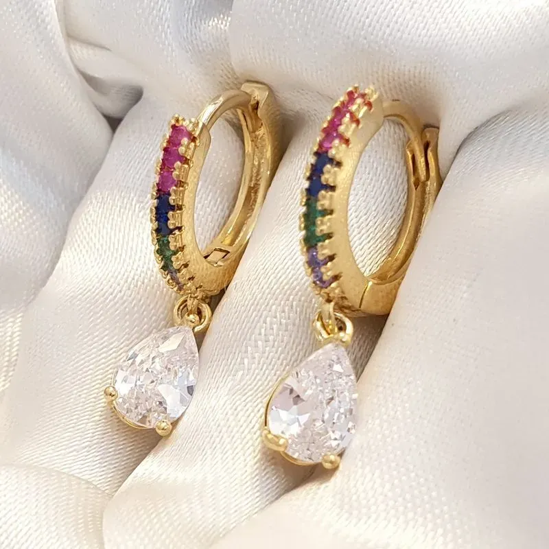 Brinco Argolinha Colorida Gota Cristal
