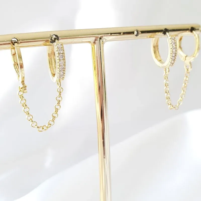 Brinco Argolinha Dupla Cravejada e Lisa Corrente