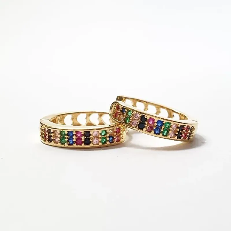 Brinco Argolinha G Duplo Cravejado Colorido