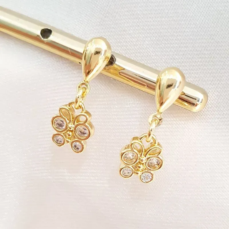 Brinco Borboleta Pendurada Cravejada