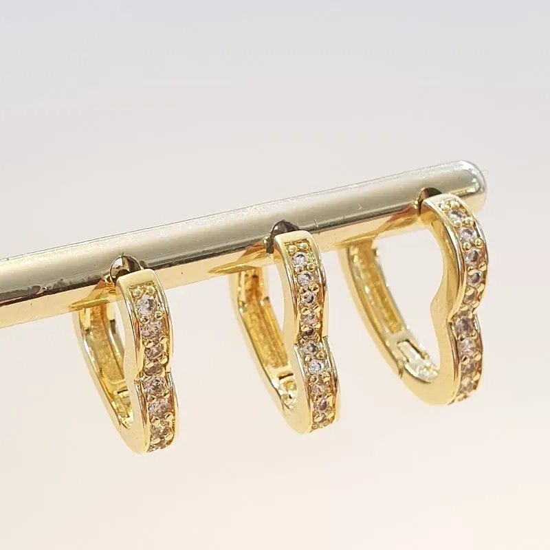 Brinco Trio Argolinha Coração Cravejado