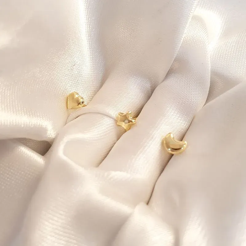 Brinco Trio Lua Estrela Coração