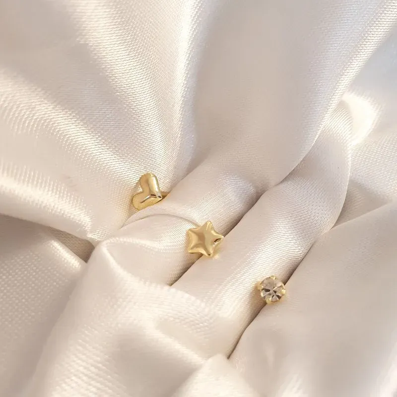 Brinco Trio Luz Estrela Coração