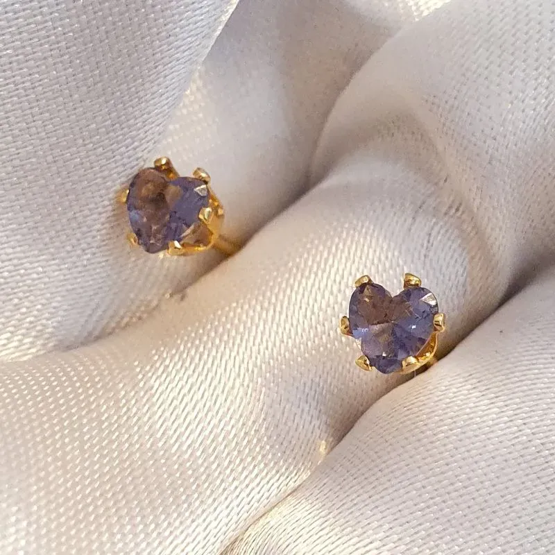 Brinco Zircônia Coração Roxo