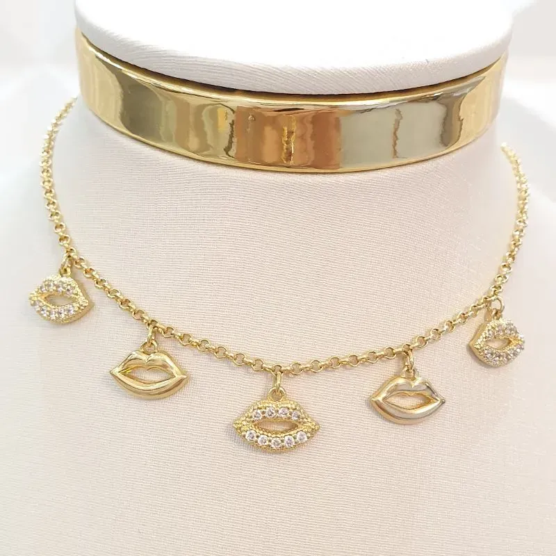 Colar Bocas Lisas e Cravejadas (choker)