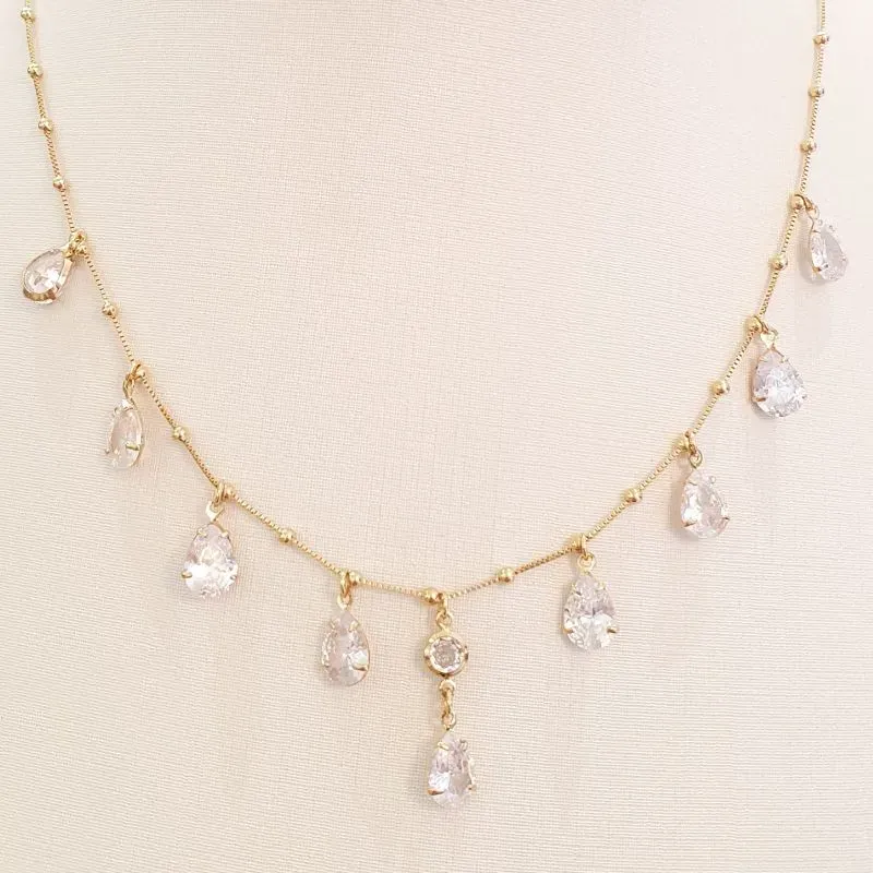 Colar Bolinhas Zircônias Gotas