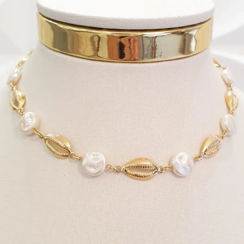 Colar Búzios e Pérolas (choker)