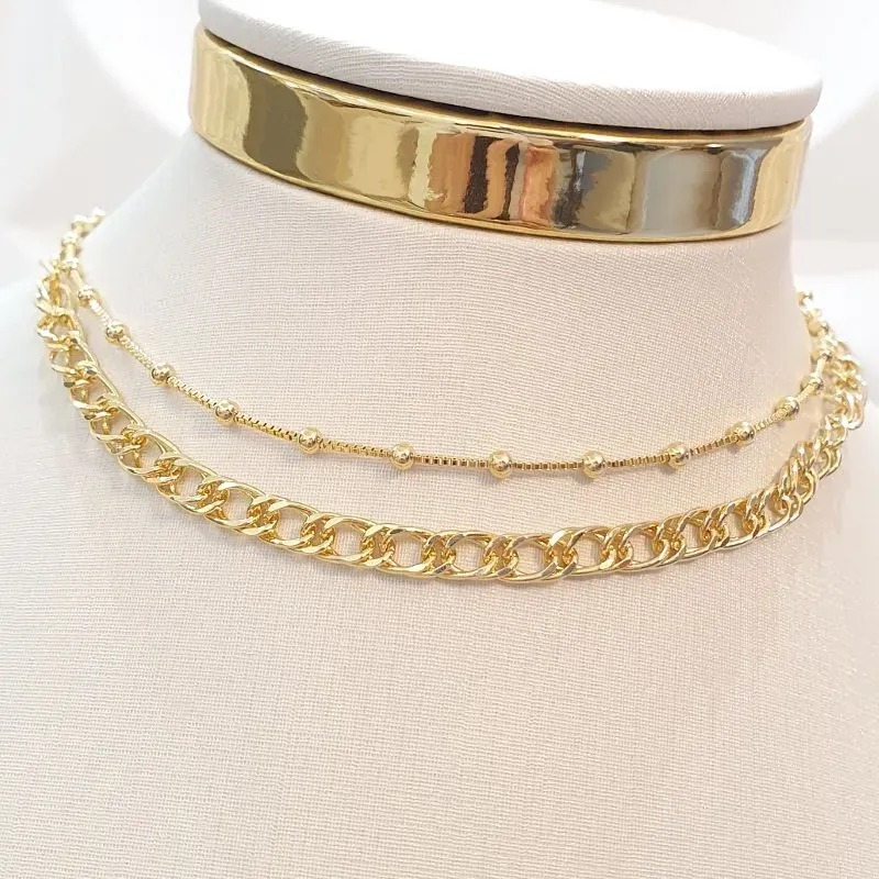 Colar Duplo Bolinhas e Elos (choker)