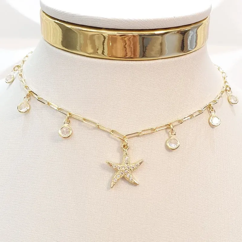 Colar Estrela Cravejada e Pontos Luz (choker)
