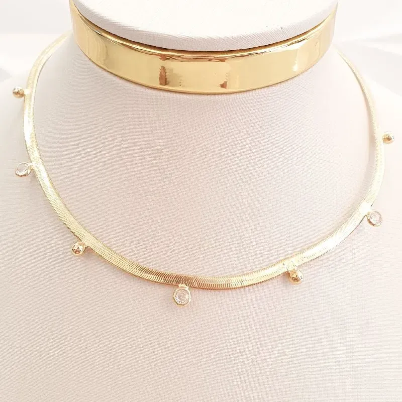 Colar Fita Bolinhas e Pontos Luz (choker)